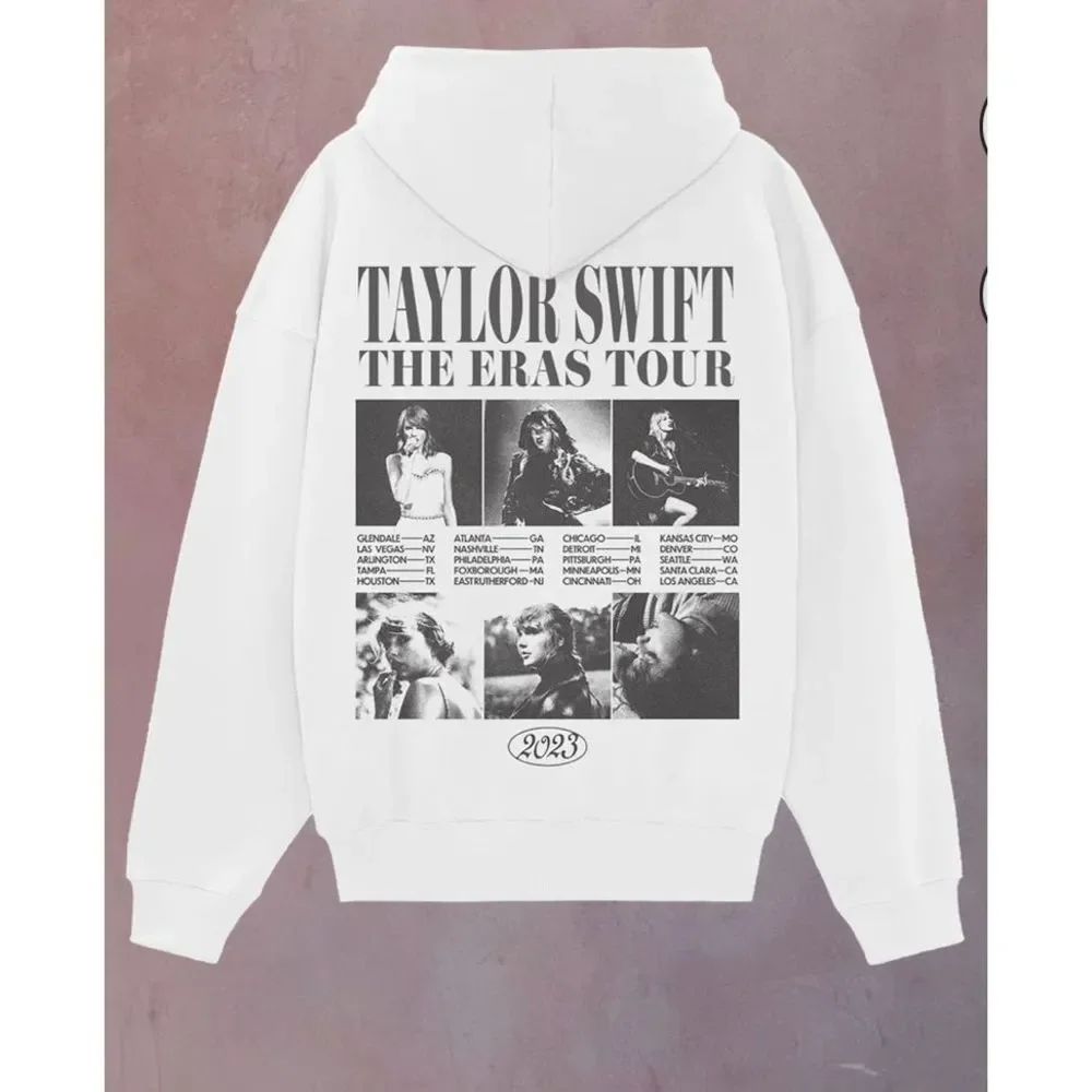 NWT TAYLOR SWIFT THE ERAS TOUR COLLAGE WHITE HOODIE size Large - Picture 2 of 5